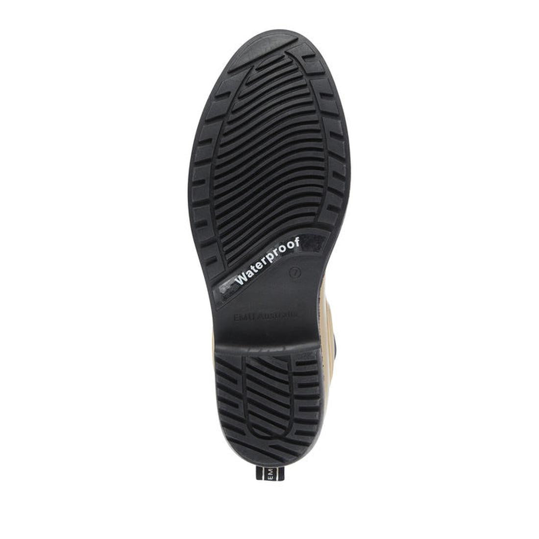EMU NZ Emu Women's Grayson Rainboot in Macadamia with a non-slip black rubber sole, deep grooves, and easy slip-on design for rainy days. ksnz