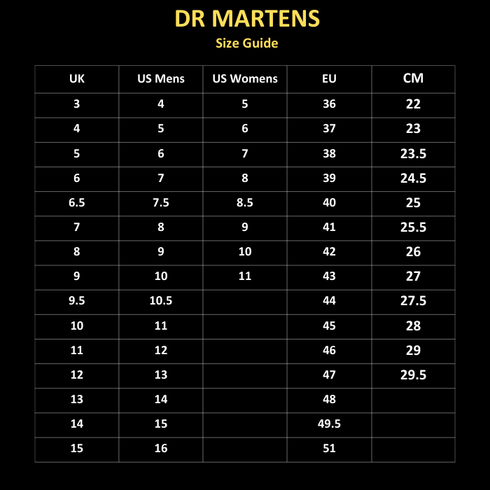 Dr. Martens 1461 Cherry Red Oxford 3 Eye Shoes size guide shows a chart for families, with comfy soles and lace-up closure details. ksnz, 800090826524, 800090798456, 800090798470, 800090798487, 800090798494, 800090798517, 800090798524