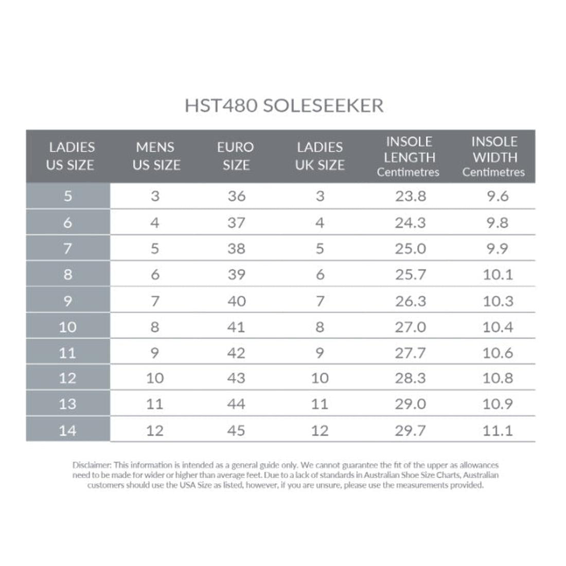 Holster Soleseeker Seagrass Summer Women's Slide size chart for families shows US/UK/EU sizes 5–14 with cm guide. Comfy vegan slip-on. ksnz, 47340, 9337771026917, 9337771026924, 9337771026931, 9337771026948, 9337771026962, 9337771026955, 47347