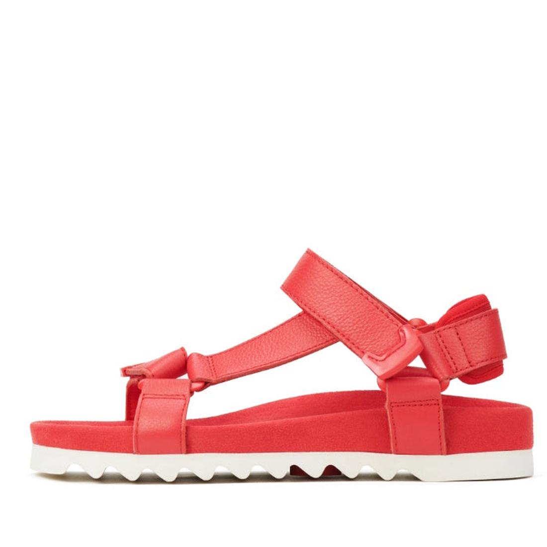 Rollie Womens Sandal Tooth Wedge Fiesta Red: comfy red sheep leather sandals with easy adjustable straps and a sturdy white sawtooth sole. ksnz, 9781760776053, 9781760776060, 9781760776077