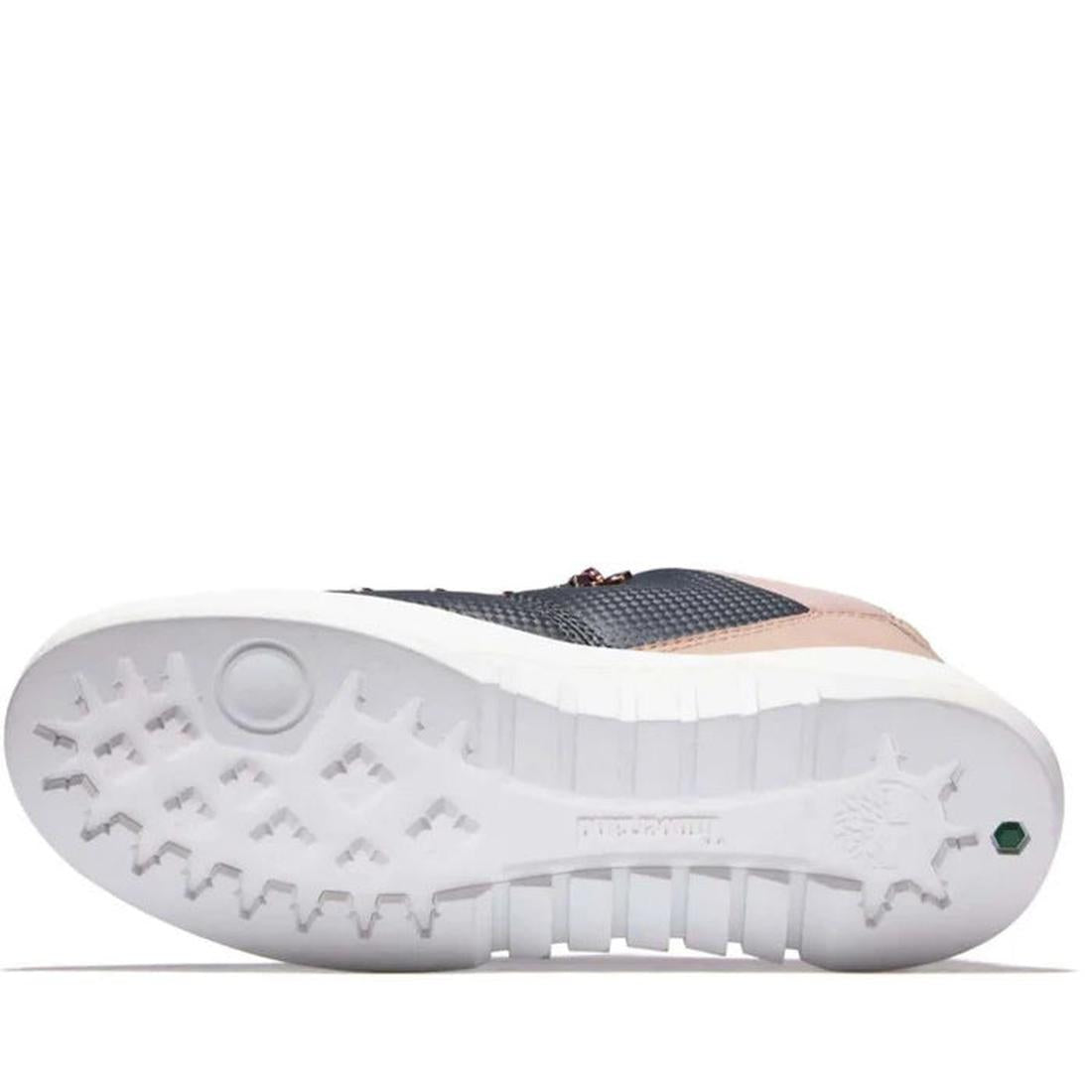 Timberland Womens Fabric Supaway Oxford Grey is a comfy lace-up sneaker with a sturdy white sole, dark grey upper, and tan accents. ksnz