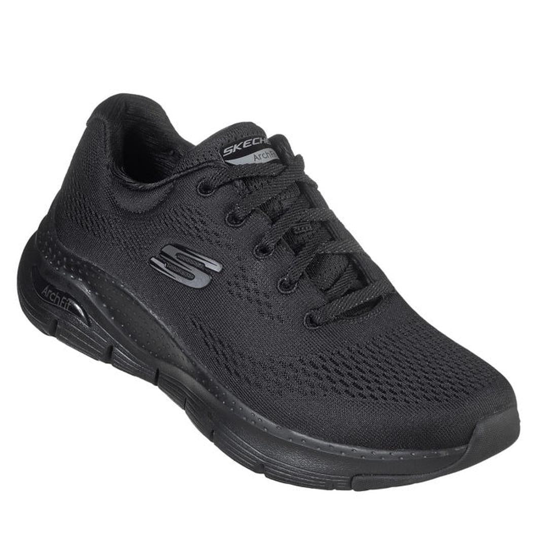 Skechers Arch Fit Support Trainers Big Appeal Sunny Outlook Black 149057: mesh lace-ups with chunky rubber sole for all-day comfort.  ksnz