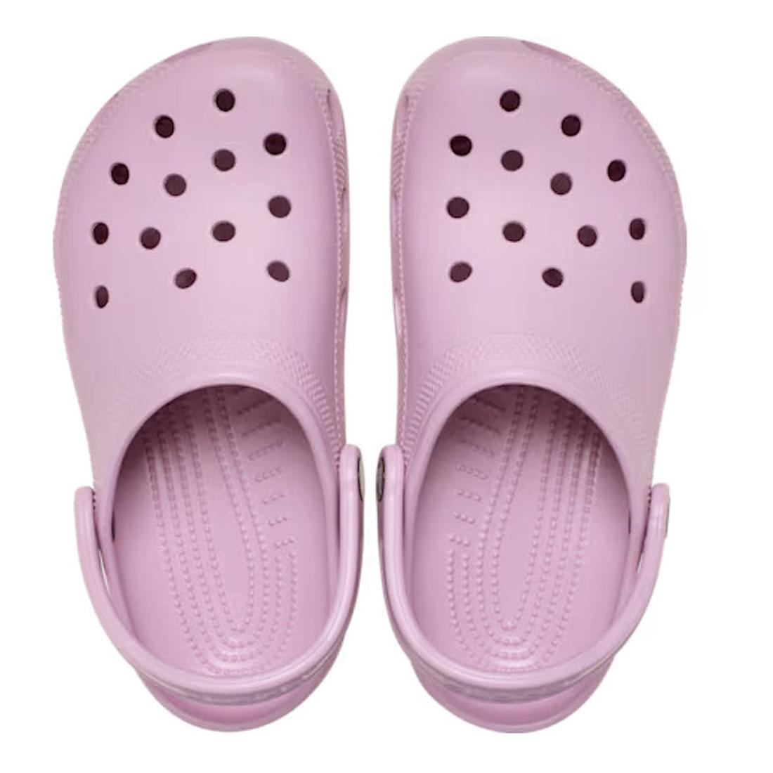 A pair of Crocs - Classic Clog Hydrangea Pink Purple Adults with ventilation holes and adjustable heel straps, shown from above on a white background., 198445154508, 198445154515, 198445154522, 198445154539, 198445154546, 198445154553, 47545