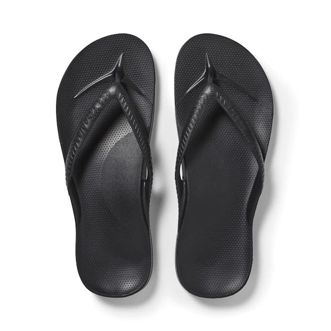 Archies Arch Support Jandal Black sandals with supportive textured soles and cozy wide straps, perfect for all-day family comfort.  ksnz