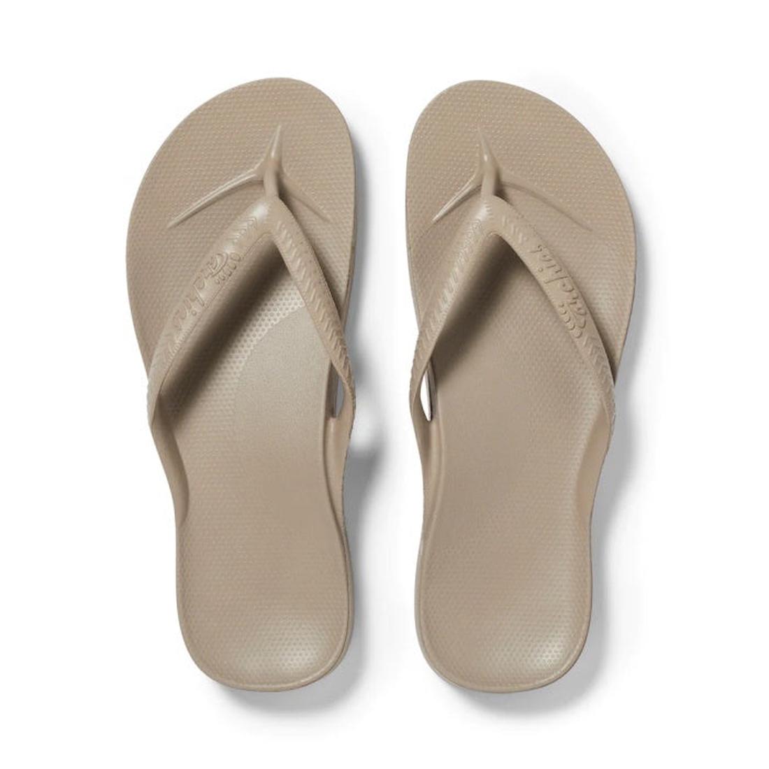 Archies Arch Support Jandal Taupe—comfy taupe sandals with cushioned soles and easy patterned straps, perfect for all-day family fun.  ksnz