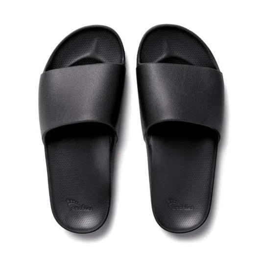 The Archies Arch Support Slide Black sandal has a comfy sole, easy slip-on wide strap, and strong arch support—perfect for all-day family fun.  ksnz