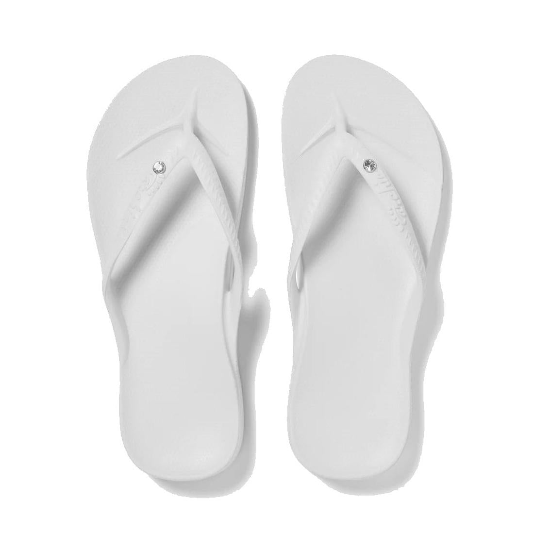 Archies Footwear Arch Support Jandal White Crystal is a comfy white sandal with a sparkly gem, flexible sole, and slip-on fit.  ksnz, 9350311011051, 9350311011068, 9350311011075, 9350311011082