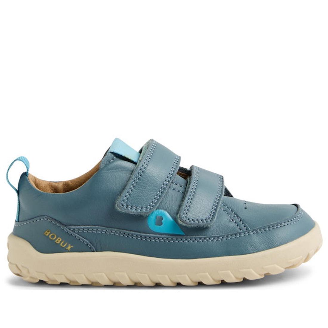 Bobux IW Iwalk Dawn Toddler Sneaker in Stormy Weather Blue with comfy toe-box, easy Velcro straps, beige sole, and bright accents.  ksnz