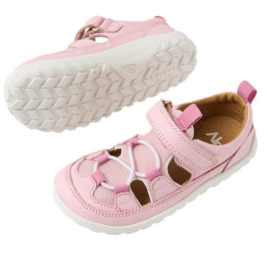 Bobux IW Iwalk Rocky Parfait Pink Closed Toe Sandal for toddlers, cozy mesh panels, white soles, elastic laces, easy strap closure.  ksnz