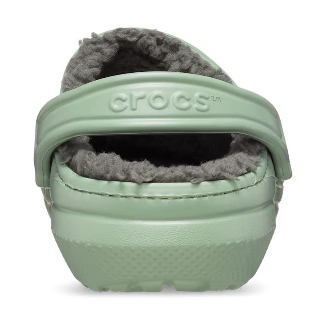 Moss Green Crocs adults furry lined classic clogs slipper with green interior on a white background.,
196265744640,
196265744657,
196265744664,
196265744671,
196265744688,
196265744695,
196265744589,, 196265744640, 196265744657, 196265744664, 196265744671
