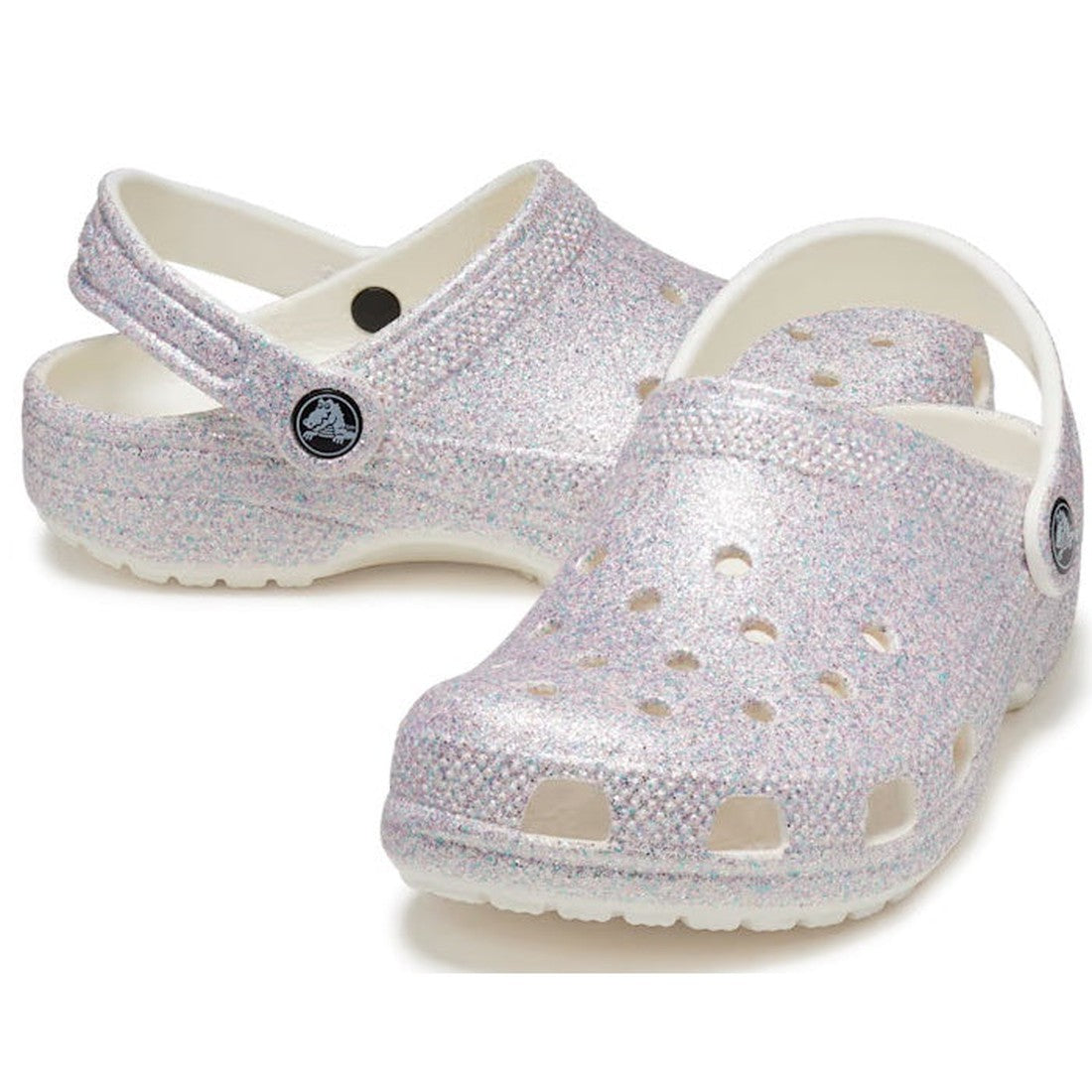 Crocs Kids Youths - Mystic Glitter Sparkles Clog Classic K: Light purple clogs with sparkles, white sole, air holes, and comfy strap.  ksnz