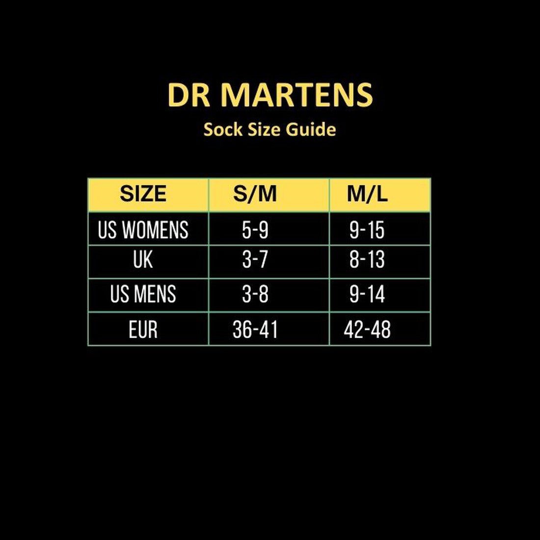 Dr Martens Vertical Logo Socks—unisex crew style in black with bright yellow logo, machine washable, cozy cotton for every step.  ksnz, 190665409154, 190665409147