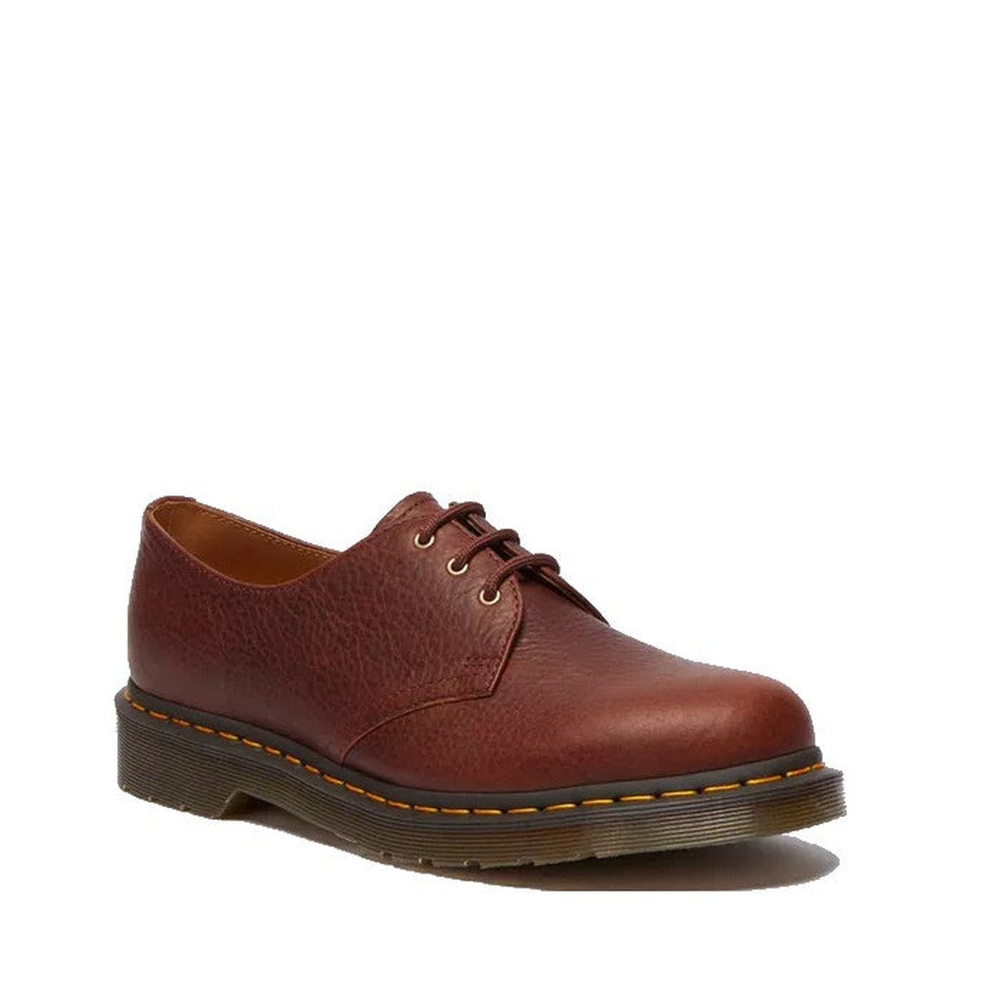 Image of right foot, side on of Dr Martens - 1461 Shoes Cashew Tan Ambassador Leather 3 Eye Lace Up Oxford-Foot Forward Shoes