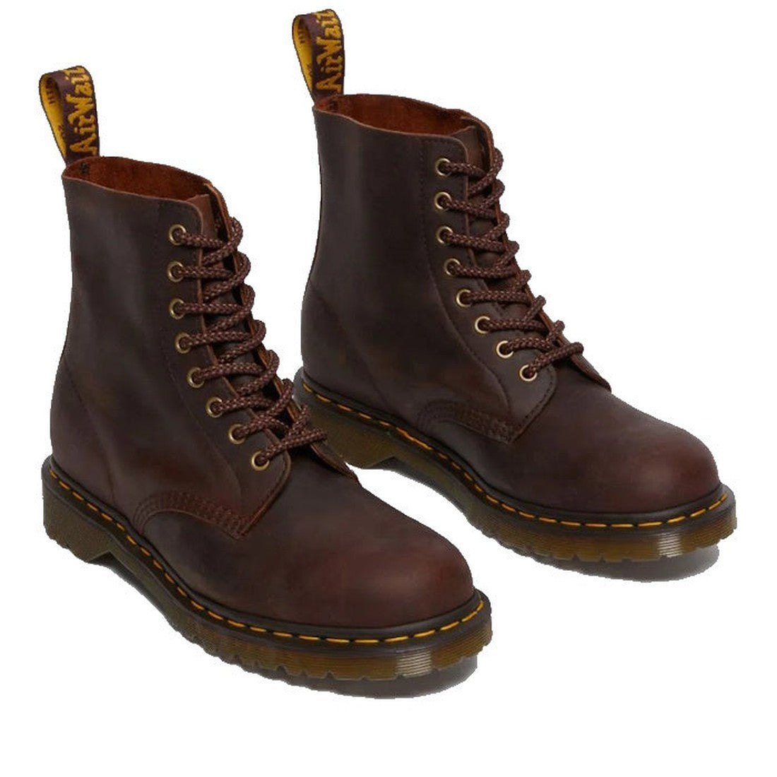 Dr Martens 1460 Pascal Chestnut Brown boots, lace-up style with sturdy soles, cozy leather, signature yellow stitching, and easy pull tabs.  ksnz, 190665542448, 190665542387, 190665542400, 190665542417, 190665542424