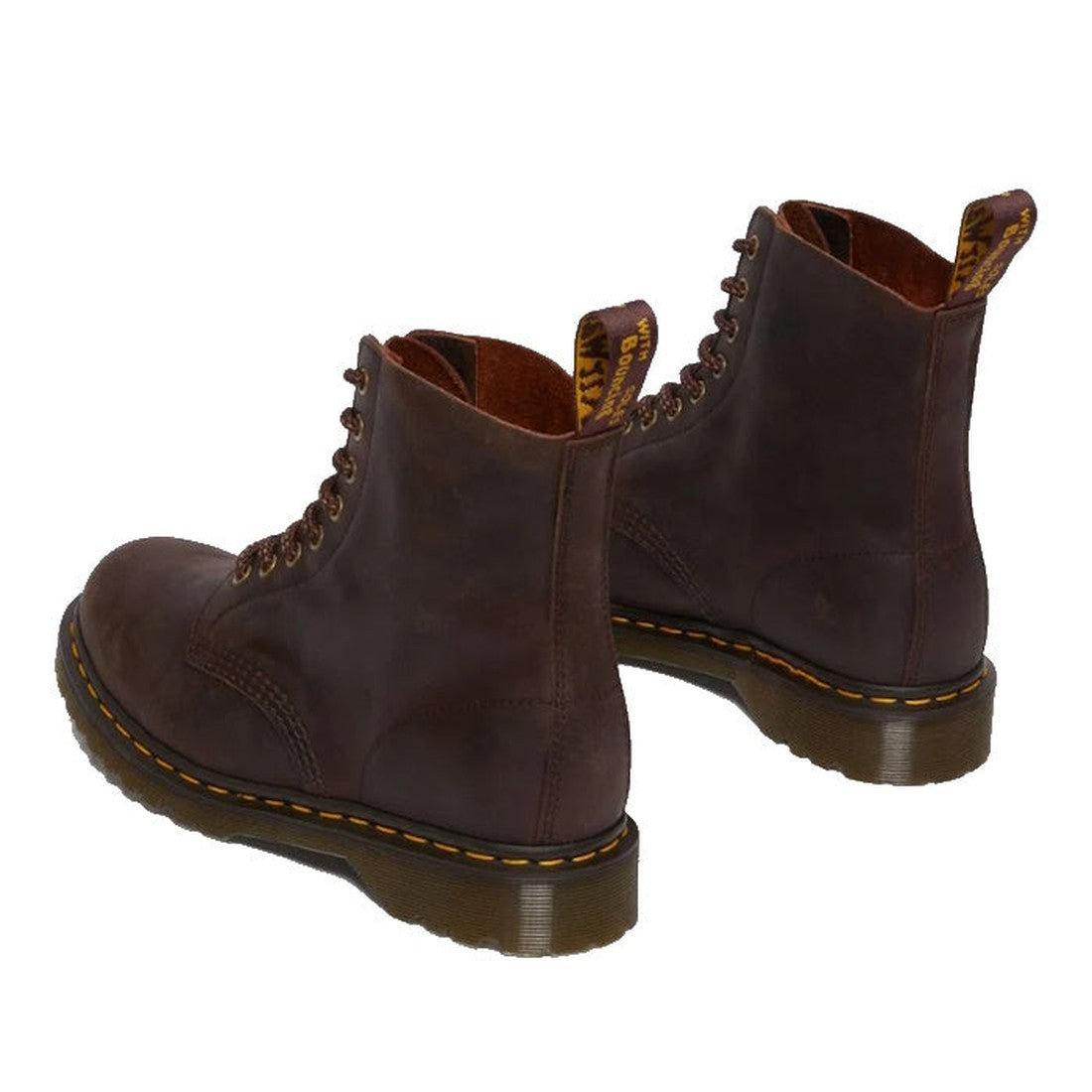 Dr Martens 1460 Pascal Boots in chestnut brown leather, with easy pull tabs, sturdy laces, yellow stitching, and a supportive sole.  ksnz, 190665542448, 190665542387, 190665542400, 190665542417, 190665542424
