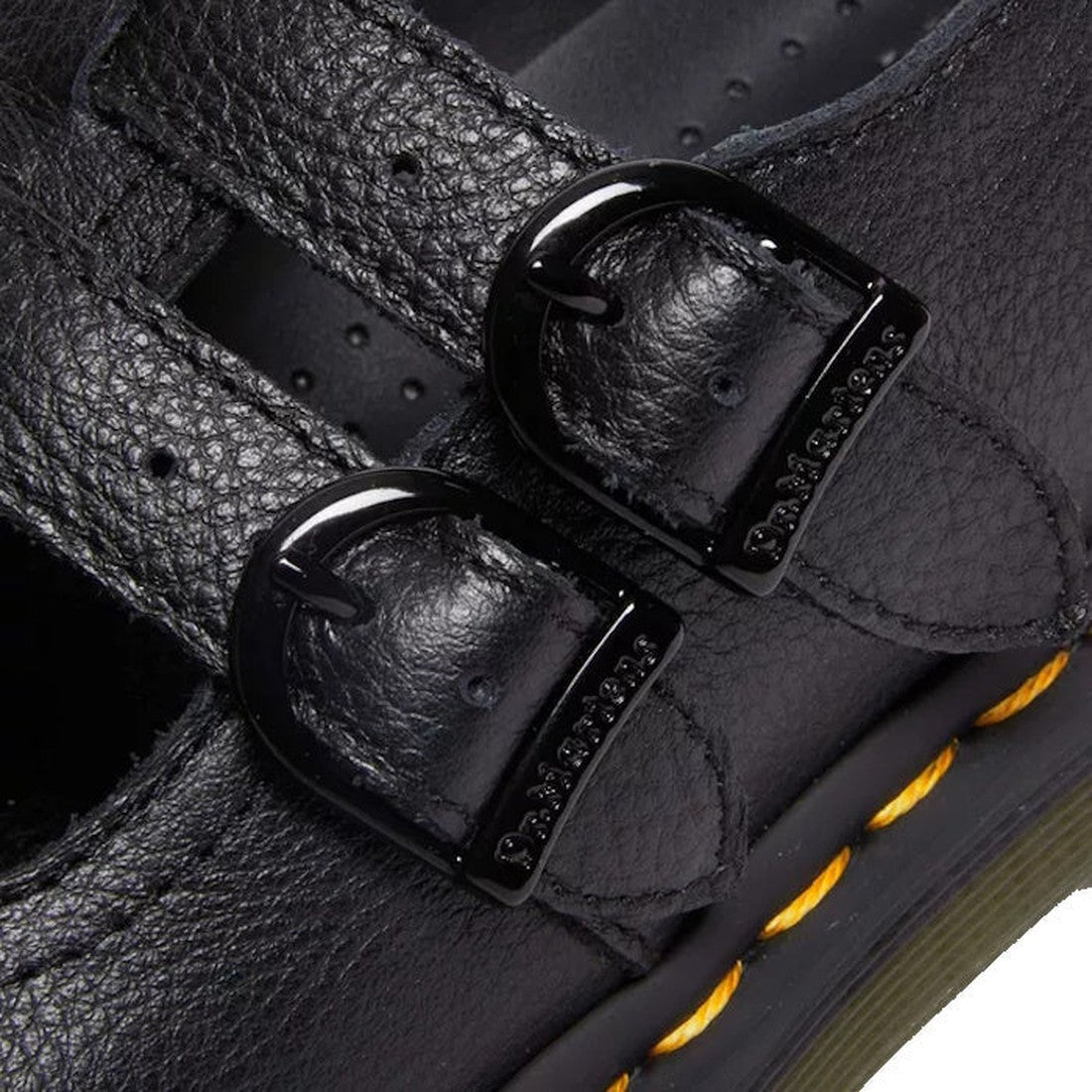 Dr Martens 8065 2 Strap Mary Jane shoe in soft black leather, with two secure buckles, yellow stitching, and a comfy sturdy sole.  ksnz, 190665588309, 190665588316, 190665588323, 190665588347, 190665588354
