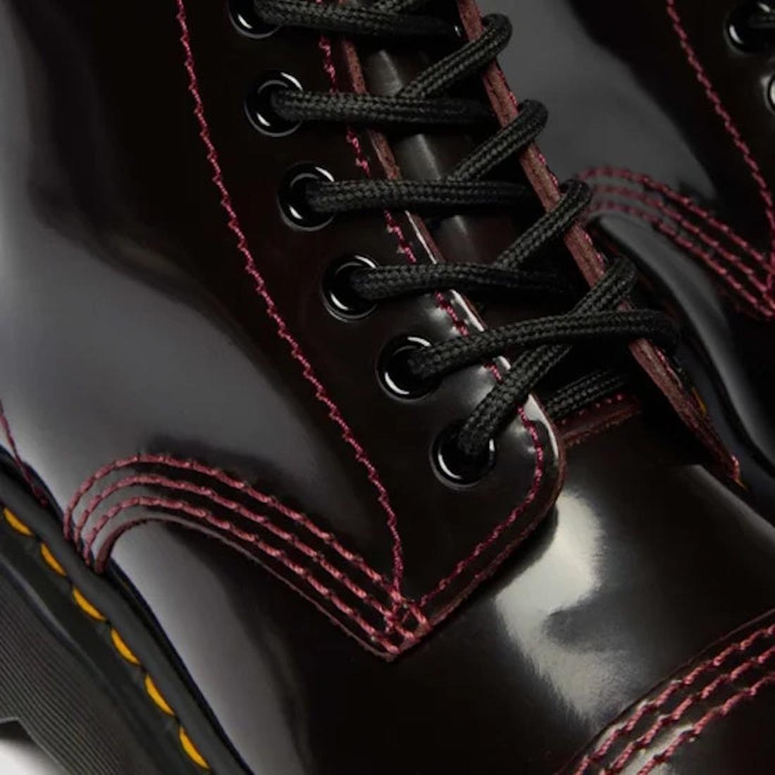 Dr Martens Doc Sinclair Cherry Red Arcadia Leather Platform Boot with shiny red leather, secure black laces, and sturdy yellow-stitched sole.  ksnz, 51252, 190665278637, 190665278644, 190665278668, 51256