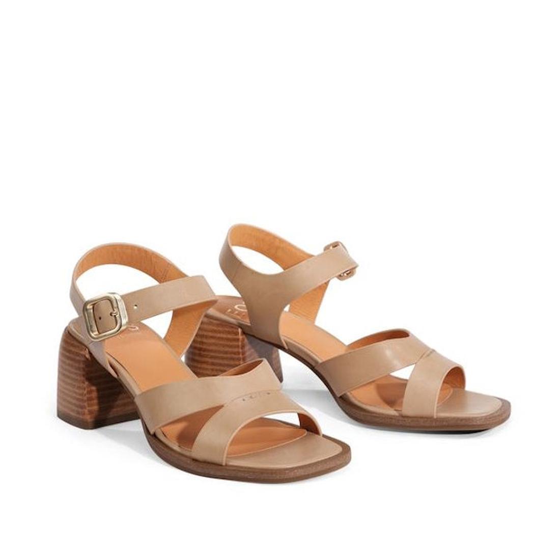 EOS Isoken Desert Women's Heeled Sandal in soft beige has strappy leather, a sturdy block sole, ankle buckle closure, and open toe.  ksnz, 9321191307015, 9321191307022, 9321191307039, 9321191307046, 9321191307053