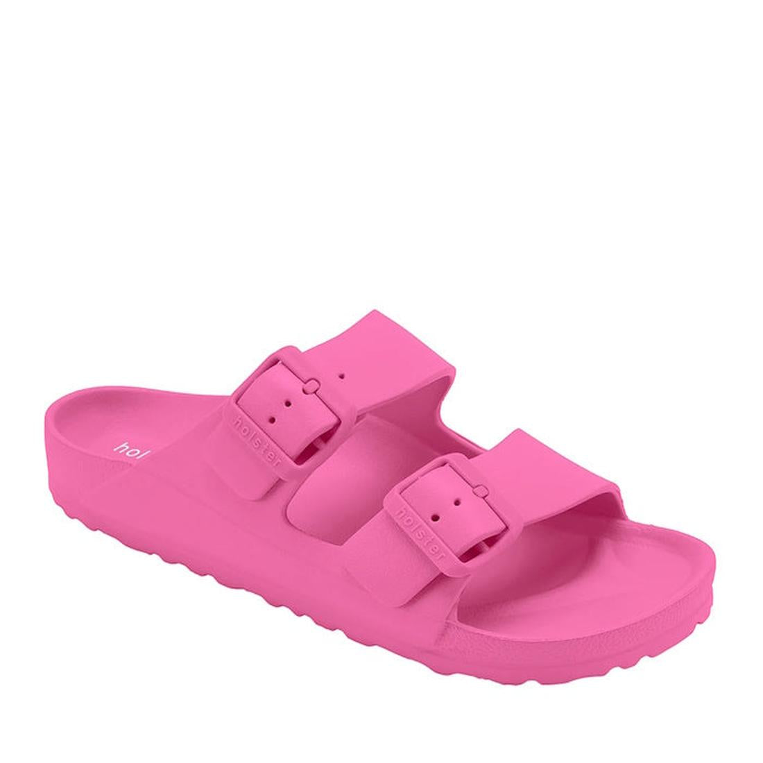 Holster Sundreamer Women's Slide Sandal in vibrant pink, with comfy contoured sole and easy wide buckled straps for all-day wear.  ksnz