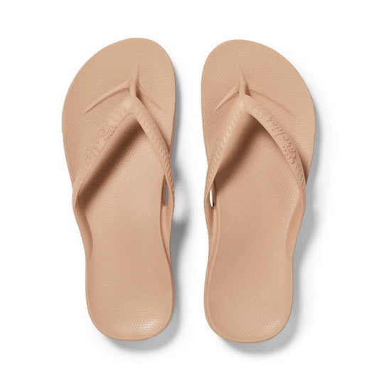 Archies Footwear Arch Support Jandal Tan sandals with comfy textured soles and secure straps, displayed above on a white background.  ksnz