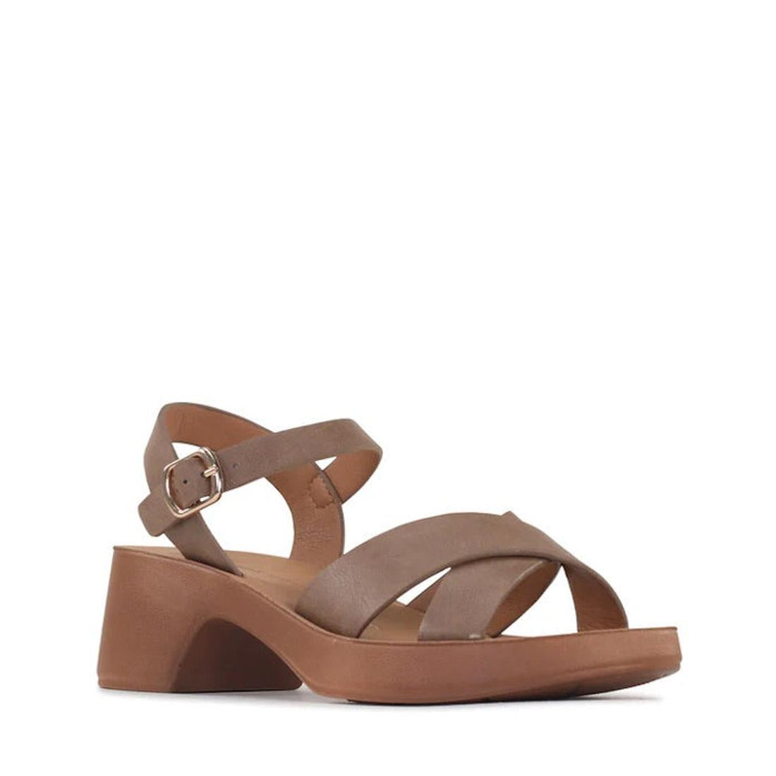 The Los Cabos Alegra Cocoa Wedge Sandal in warm brown has comfy crisscross straps, a sturdy buckle closure, and easy wedge sole.  ksnz