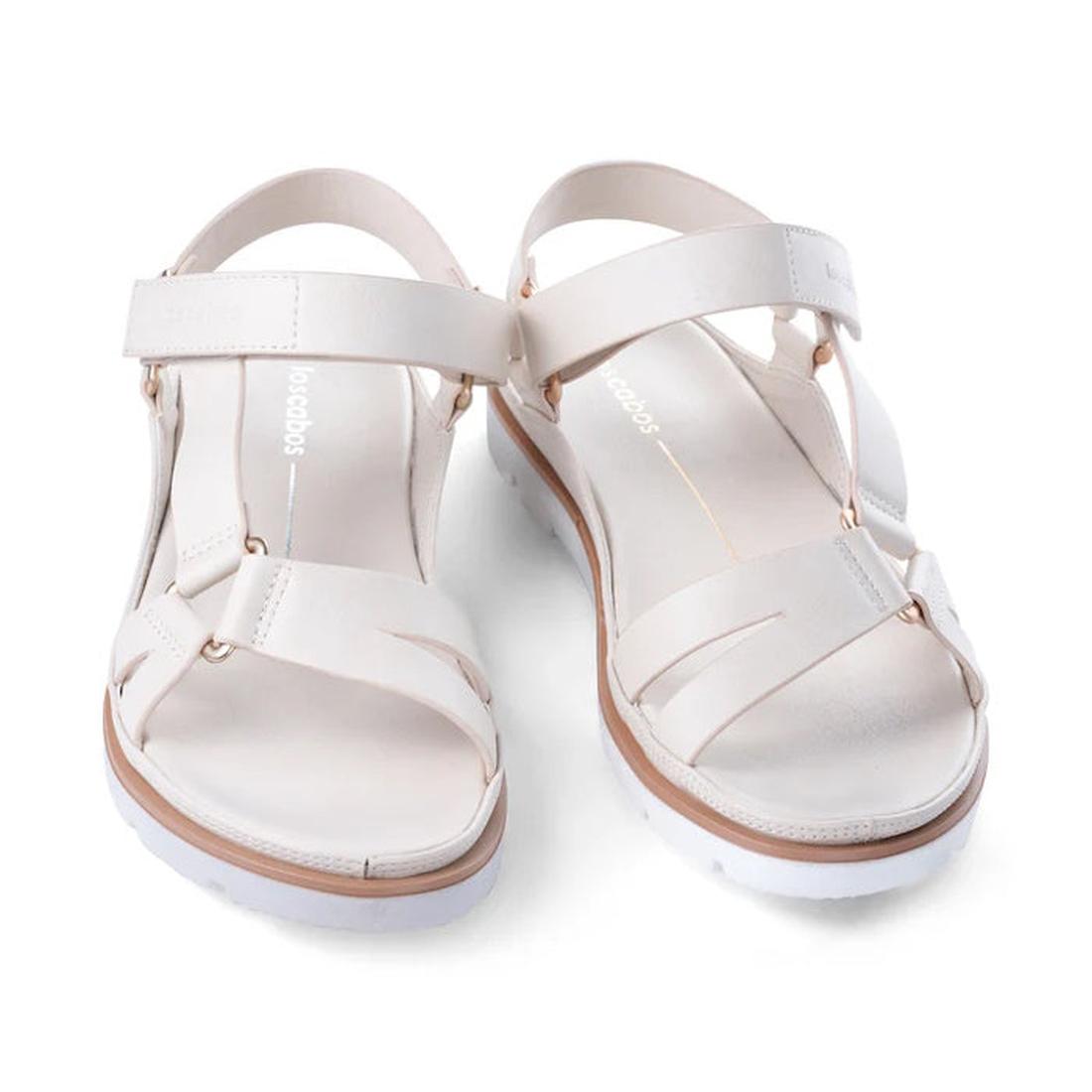 Los Cabos Ashanti Bone Women's Sandal in bright white, features comfy straps, secure ankle closure, cushioned footbed, and sturdy sole.  ksnz