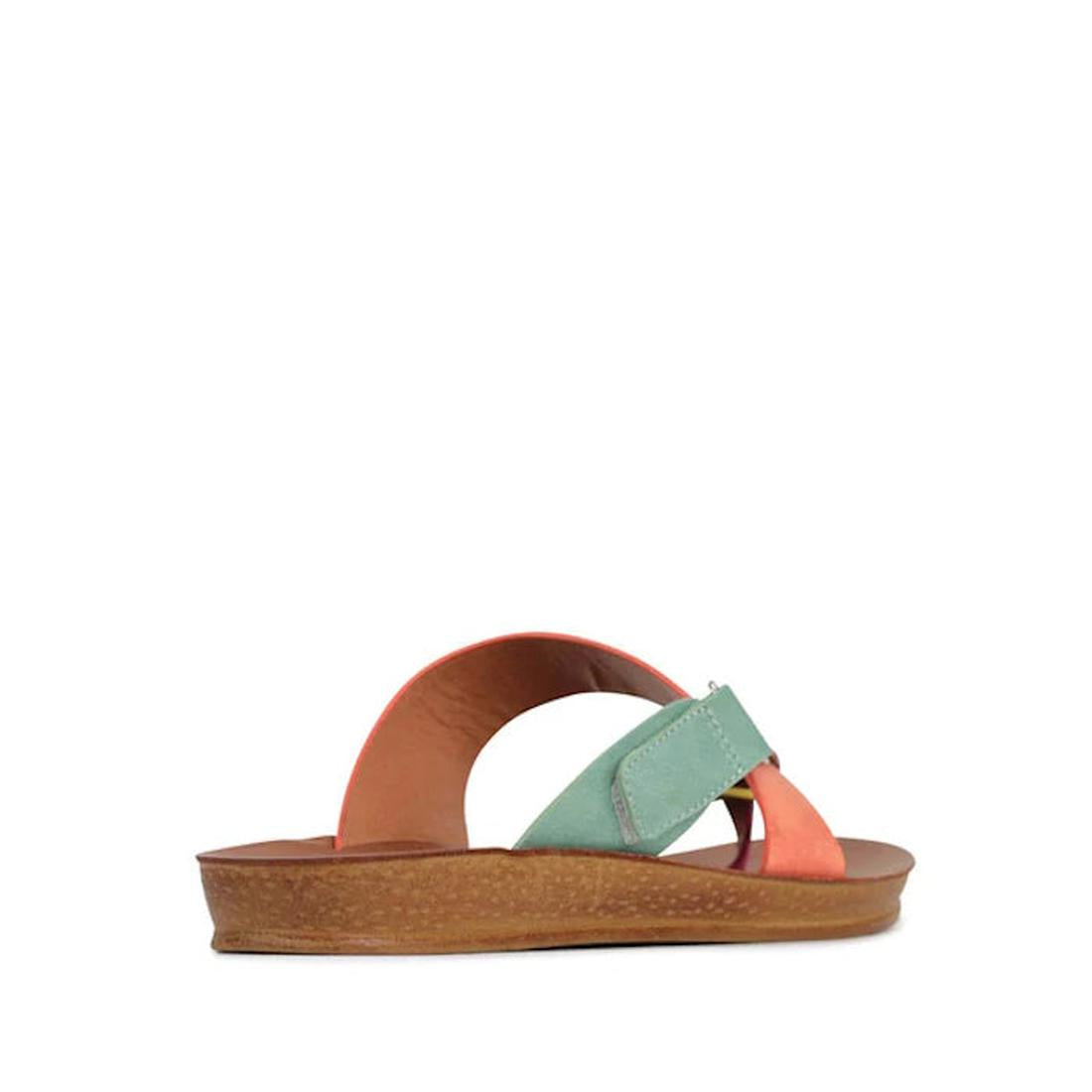 The Los Cabos Bry sandal is a vibrant women’s flat with pastel pink, yellow, orange, and green straps in a flip flop style—ideal for summer wear and displayed on a white background., 9321191151656, 9321191151663, 9321191151670, 9321191151687, 932119115169