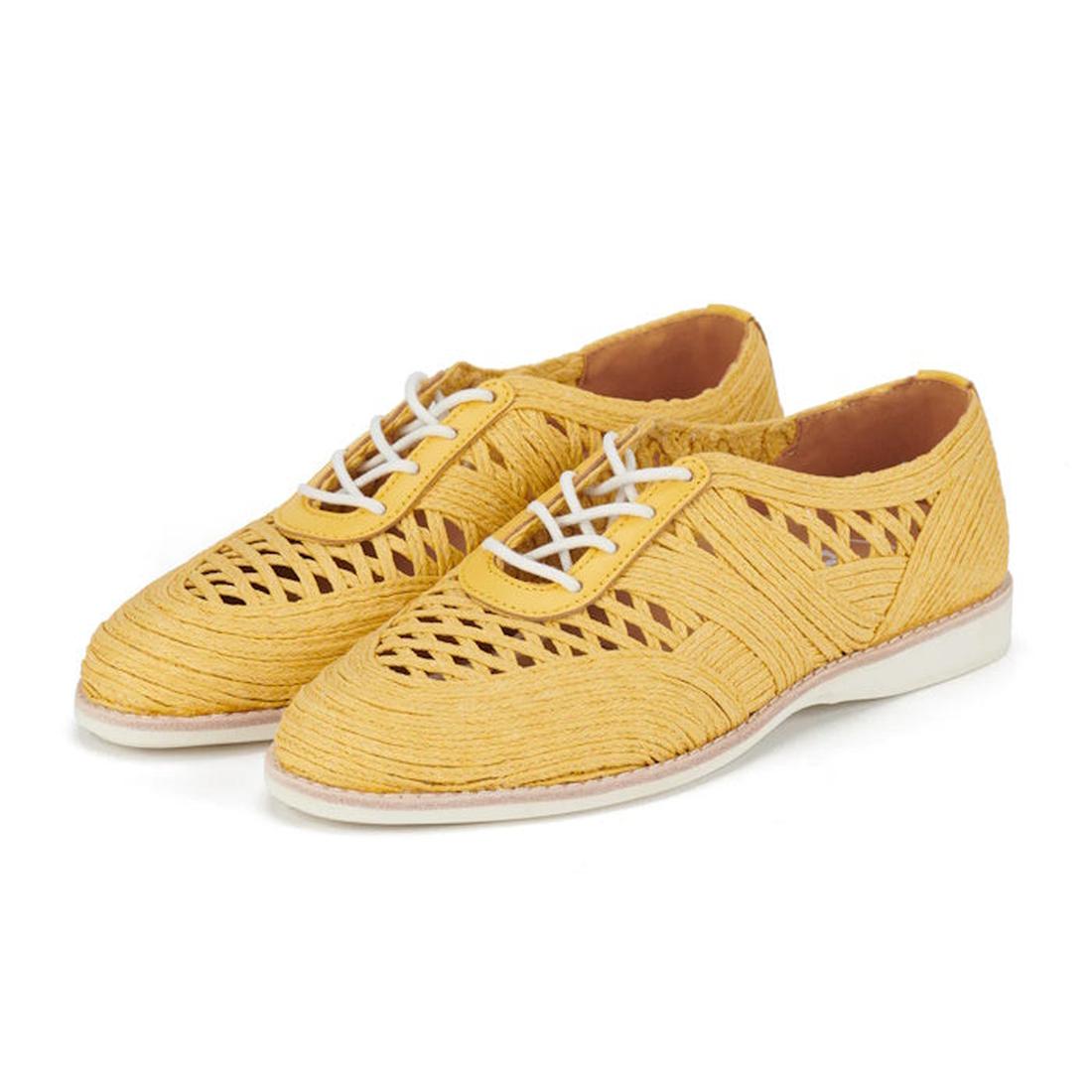 Rollie Womens Derby Open Weave Trainers in sunshine yellow, with comfy EVA soles and easy white laces, side by side on white.  ksnz, 9781760774691, 9781760774707, 9781760774714, 9781760774721, 9781760774738