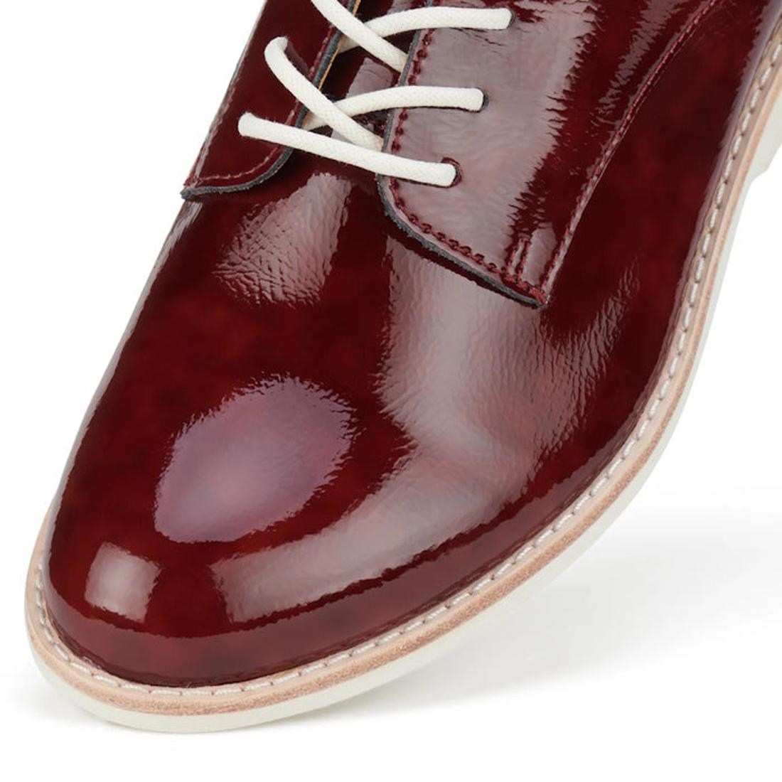 Rollie Womens Derby Super Soft DP Wine Crinkle Patent Shoe in shiny burgundy, with comfy EVA sole, sturdy white laces, and detailed stitching.  ksnz, 9781760788742, 9781760788759, 9781760788766, 9781760788773, 9781760788780, 9781760788797, 9781760788803