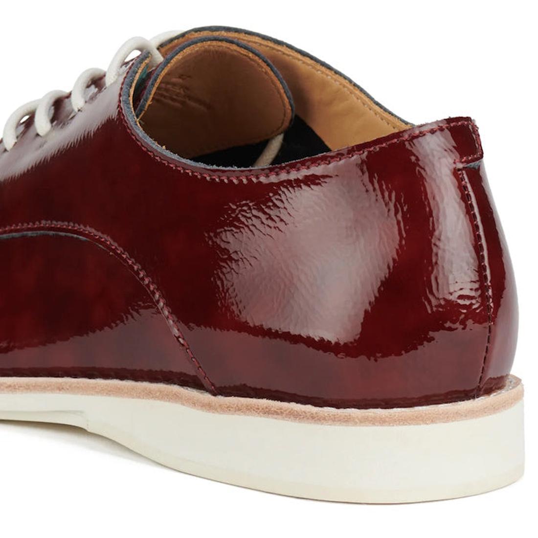 Rollie Womens Derby Super Soft DP Wine Crinkle Patent Shoe in shiny burgundy, with soft white laces, sturdy white sole, and cozy support.  ksnz, 9781760788742, 9781760788759, 9781760788766, 9781760788773, 9781760788780, 9781760788797, 9781760788803