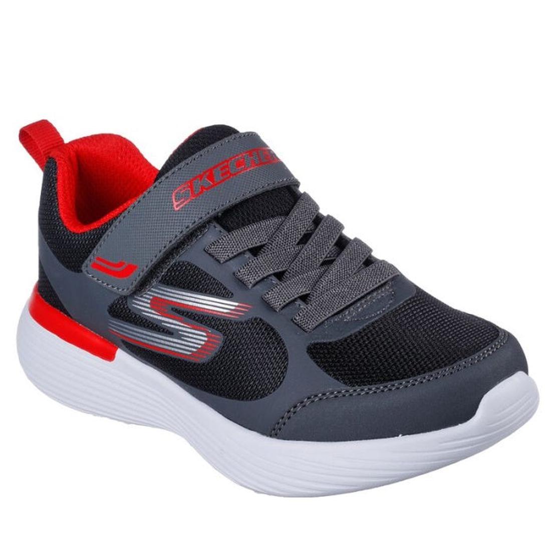 Skechers Youths Go Run 400 V2 Watix Black Red Trainer: comfy black and gray kids’ sneakers with red details, easy strap, and soft sole.  ksnz