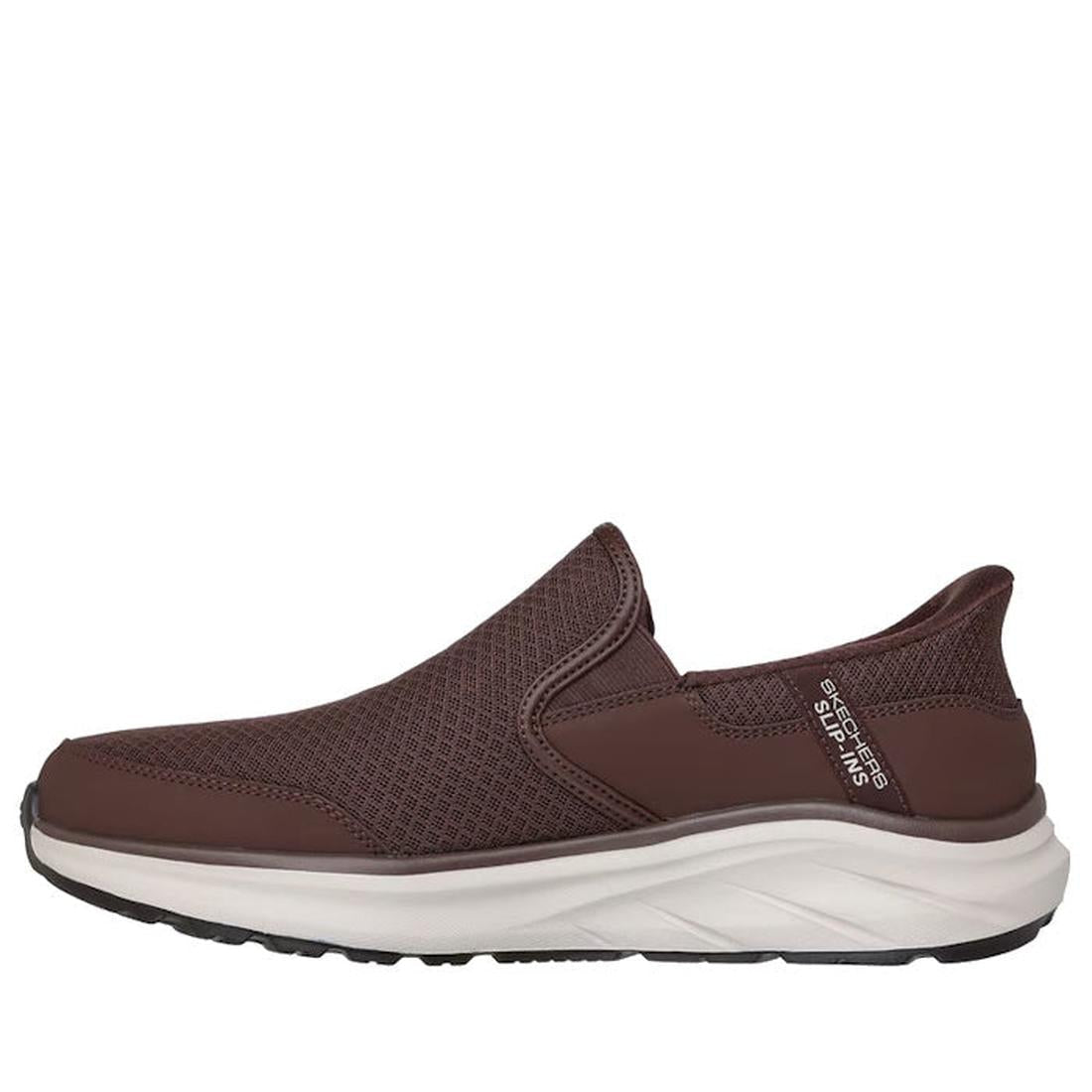 The Skechers Men’s Slip-Ins Relaxed Fit Equalizer 6.0 Stoaver Brown features a brown mesh upper, white cushioned sole, black outsole, a Hands Free Slip-ins tag, sporty look, and all-day comfort with Air-Cooled Memory Foam., 52380, 52381, 199025177290, 523