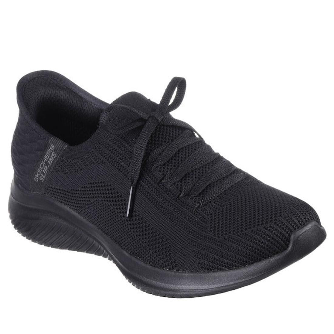 Skechers Ultra Flex 3.0 Brilliant Path SLIP INS Black—easy-on slip-in sneakers with comfy Air-Cooled Memory Foam and sturdy sole.  ksnz