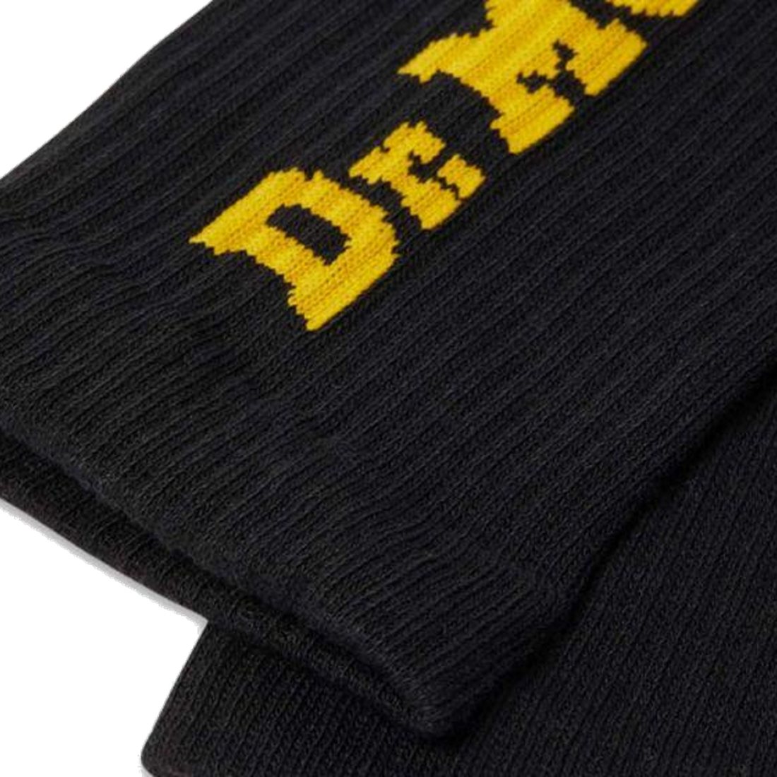 Dr Martens Socks Vertical Logo—cozy black ribbed socks with yellow logo, perfect for boots; soft, unisex and easy to slip on.  ksnz, 190665409154, 190665409147
