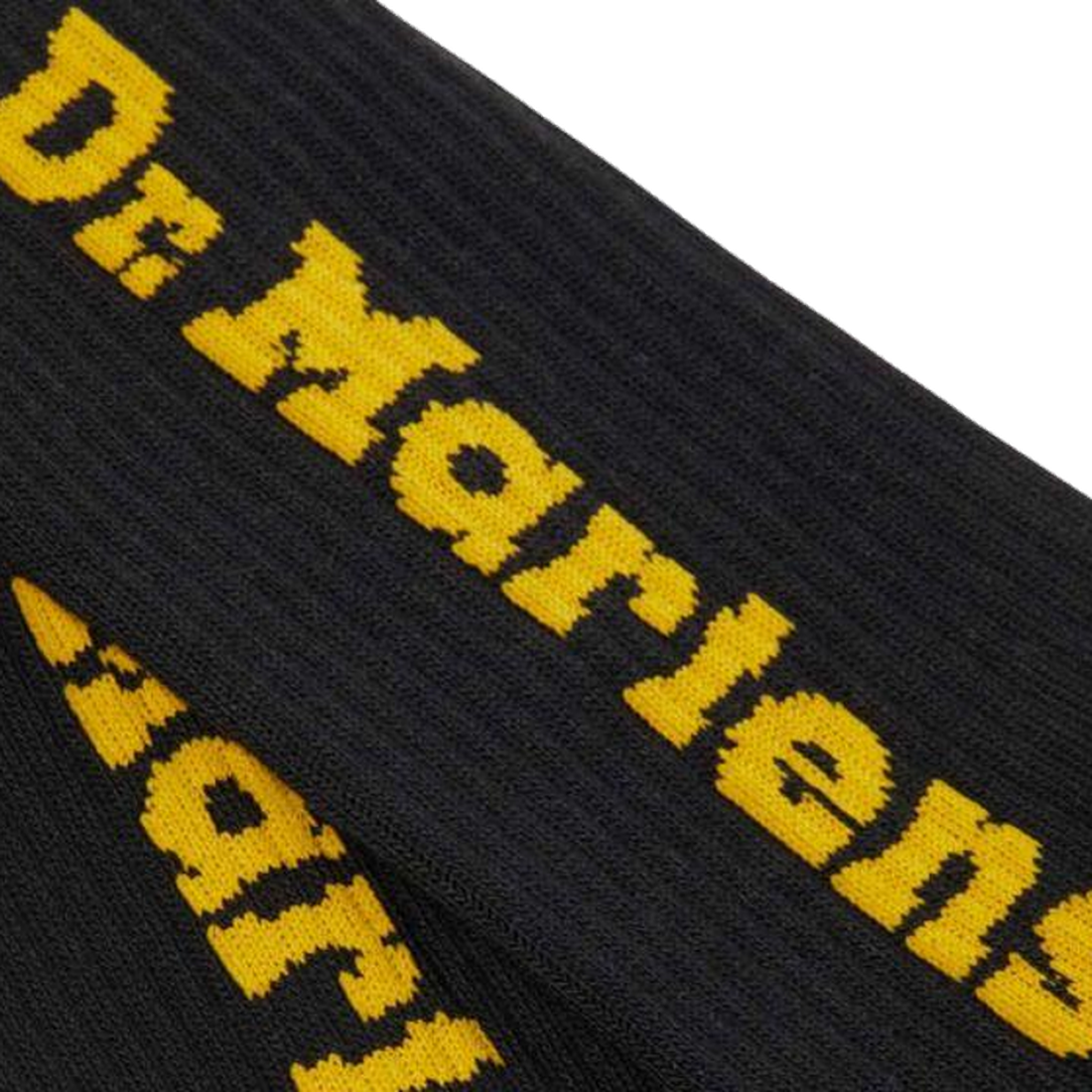 Dr Martens Socks Vertical Logo Unisex in black, with bold yellow branding. Soft socks made for all-day comfort, perfect for boots.  ksnz, 190665409154, 190665409147