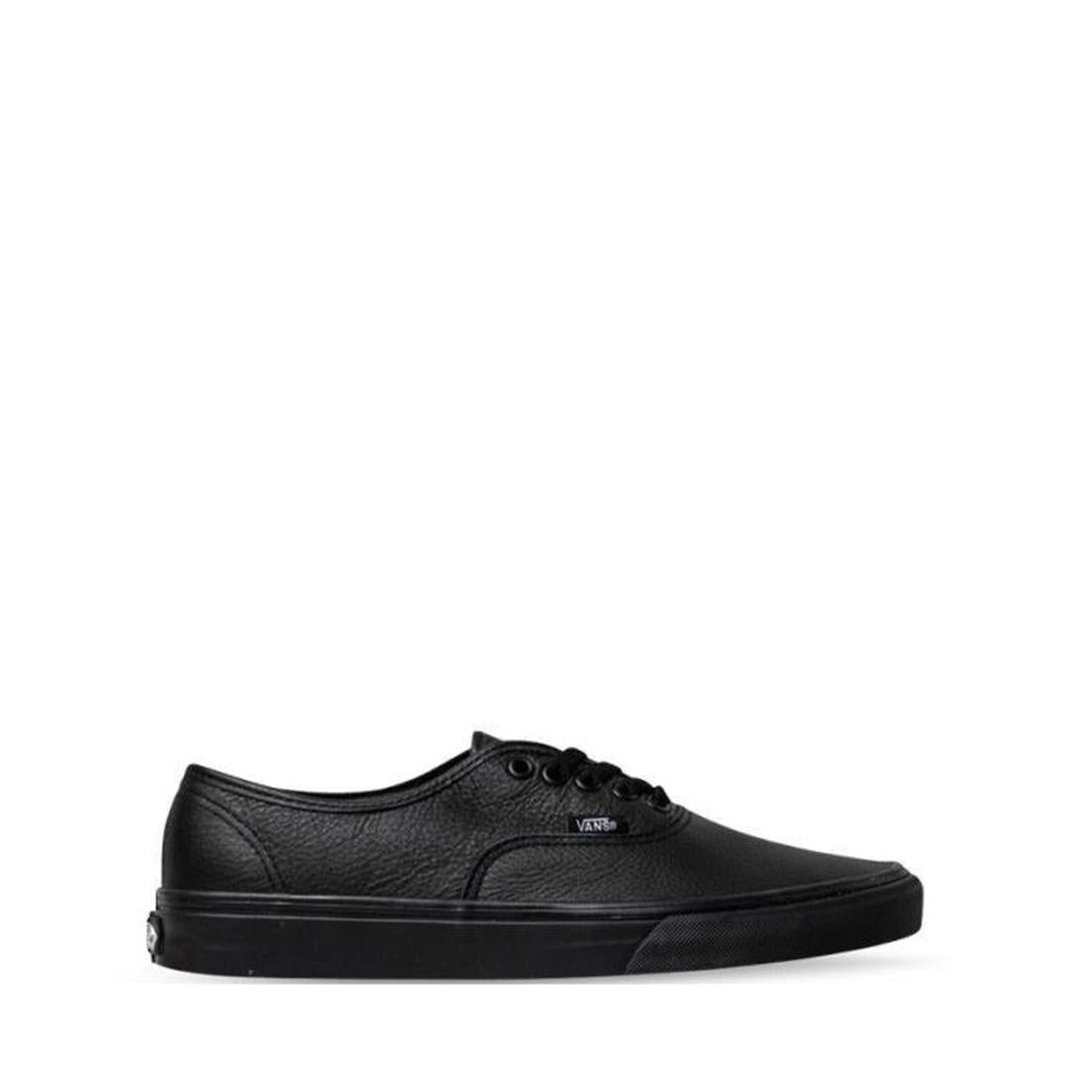 Vans Authentic Kids Leather Black Youths sneaker, low-top with black laces, sturdy sole, and signature Vans tag. Not returnable.  ksnz