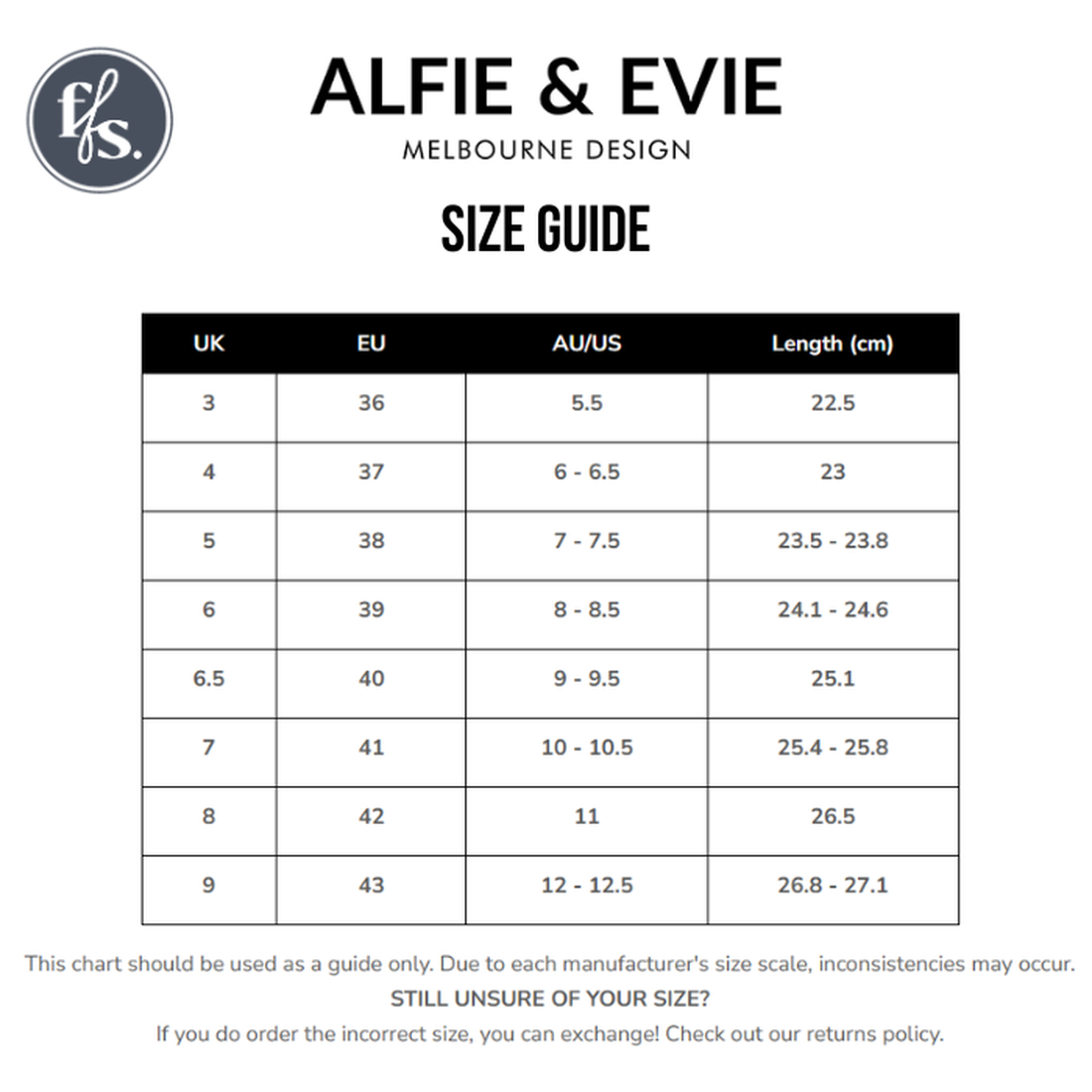Alfie & Evie Hosting Womens Leather Shoe Platform Cream/Gold size guide: UK, EU, AU/US sizes, foot lengths (cm), platform sole info, and extra sizing notes included., 38135, 9353738178833, 9353738178840, 9353738178857, 9353738178864, 9353738178871, 38141