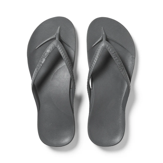 Archies Footwear Arch Support Jandal in Charcoal Grey, comfy flip-flops with contoured footbeds and wide, easy-on straps for support.  ksnz