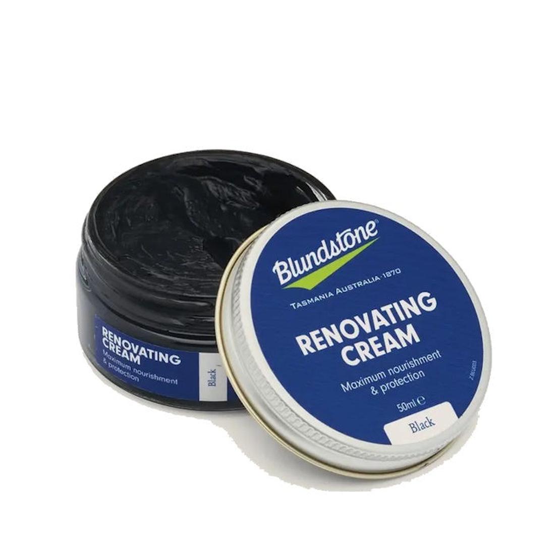 Blundstone Renovating Cream BLACK, open tin with deep black cream, perfect for keeping kids’ black leather boots shiny and protected.  ksnz