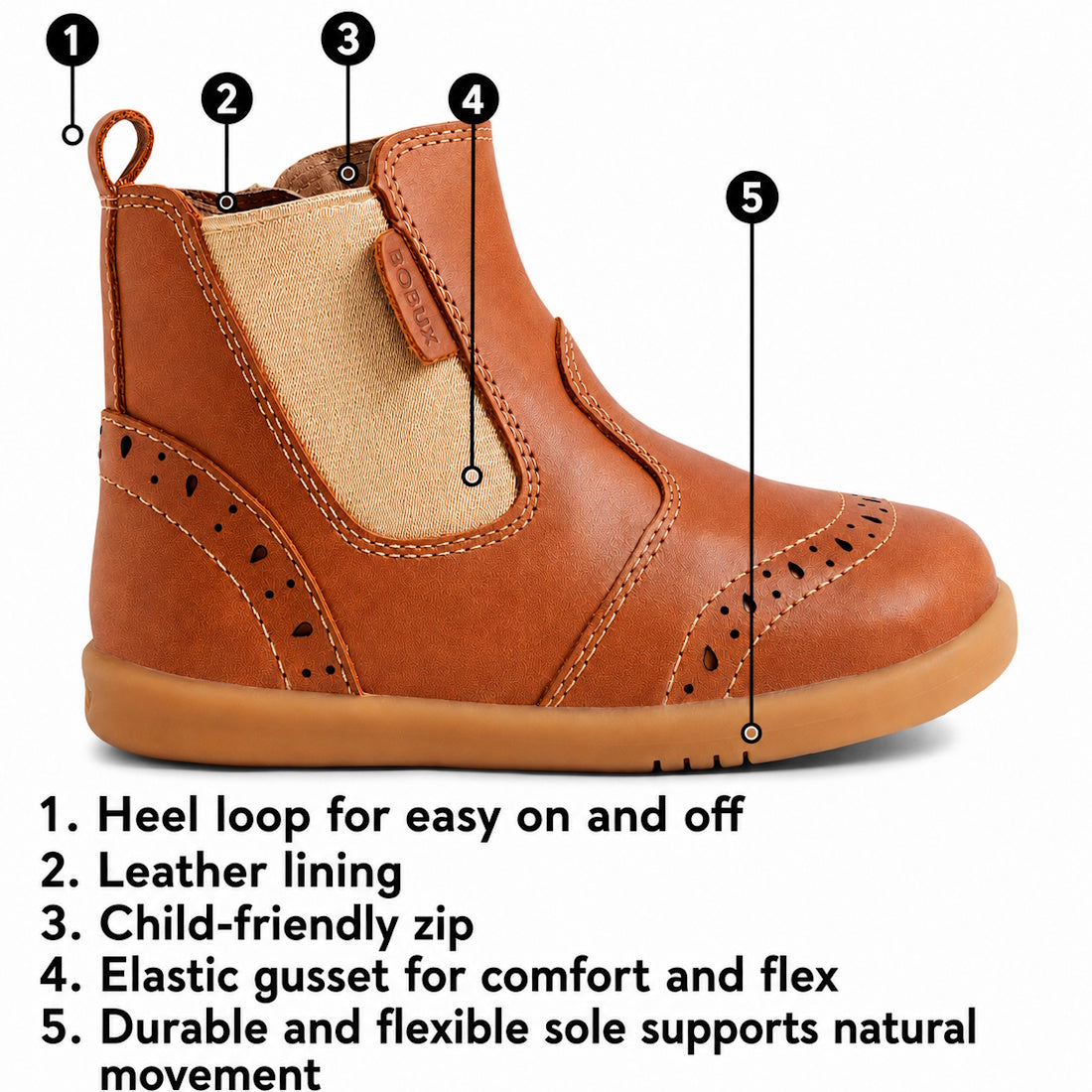 The style features of The Bobux Step Up Billie Girls Boot Lilas Pink features a child-friendly zip, elastic gusset, heel loop, leather lining, and a flexible sole for natural movement—perfect first walker boots with stylish lilac-pink design., 94200685435