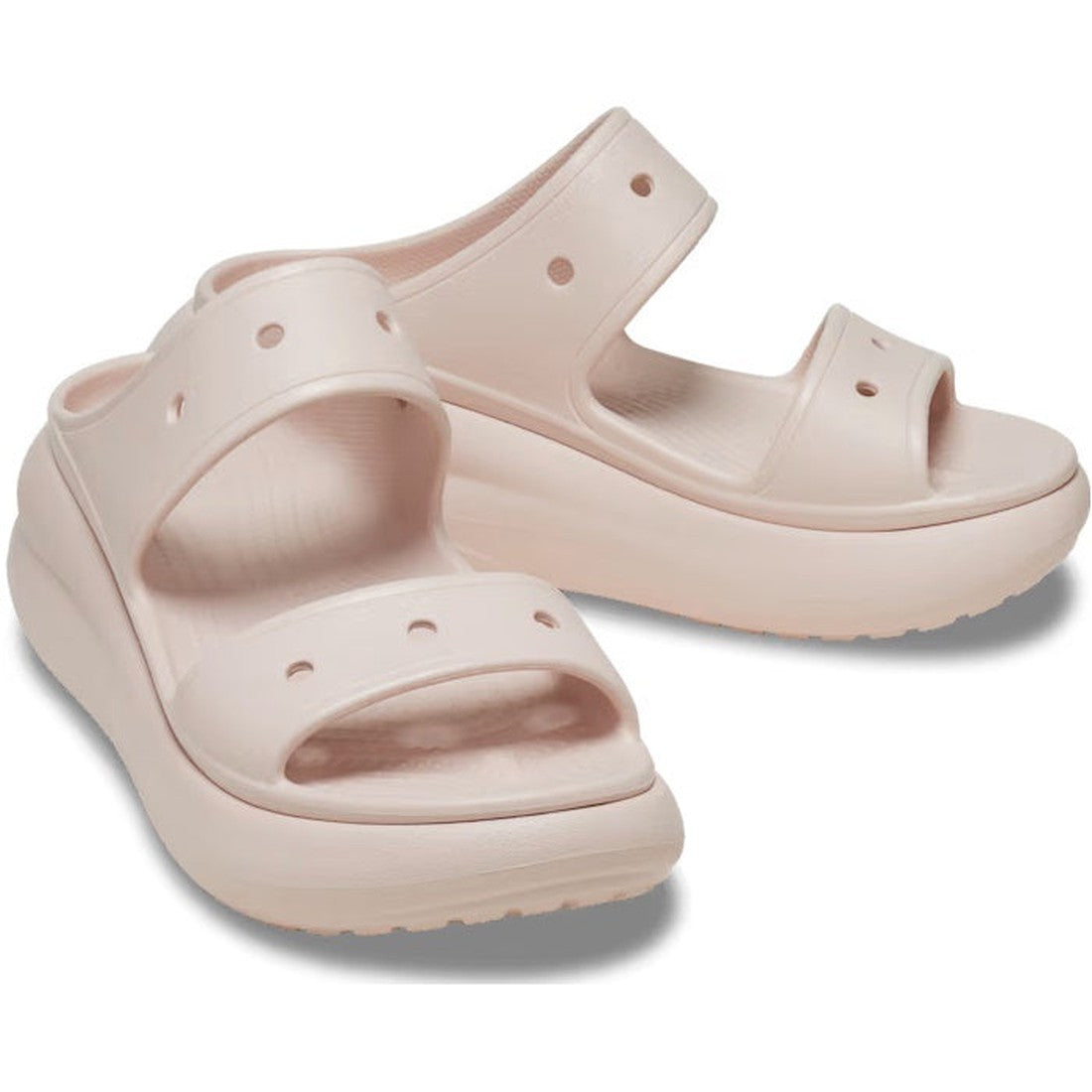 Crocs Classic Crush Sandal Womens in Quartz Pink, with comfy platform sole, easy two wide straps, and breezy ventilation holes.  ksnz