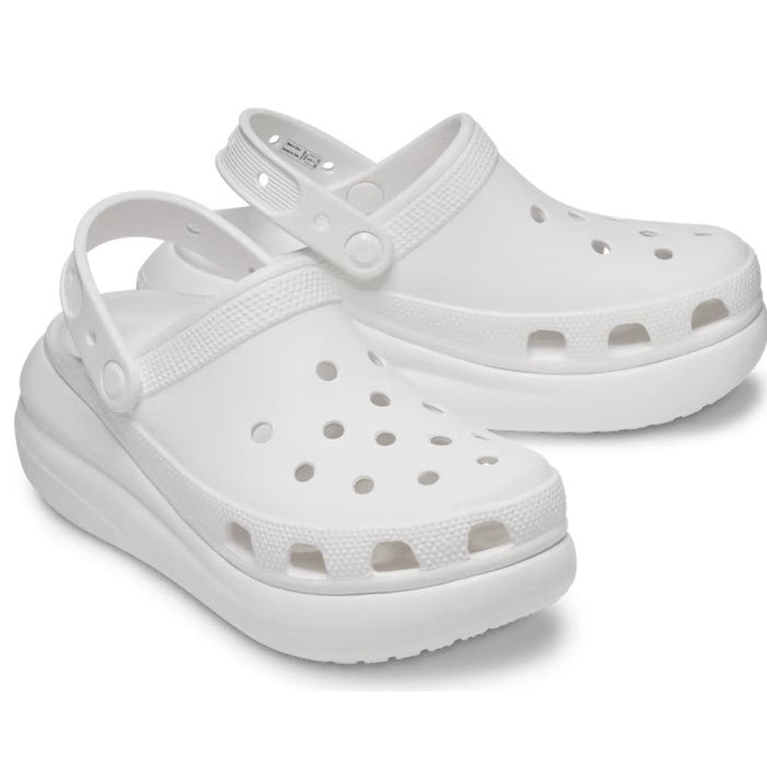 Crocs Classic Crush Clog Adults in bright white, comfy with textured grip soles, toe ventilation, and easy adjustable heel strap.  ksnz