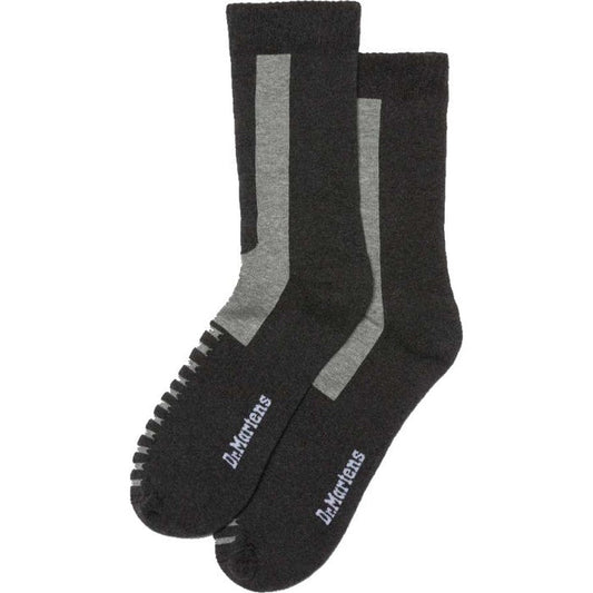 Dr Martens Socks Double Doc Sock Unisex Charcoal—cozy crew socks in dark gray with light stripes, grippy soles, and easy pull-on style.  ksnz