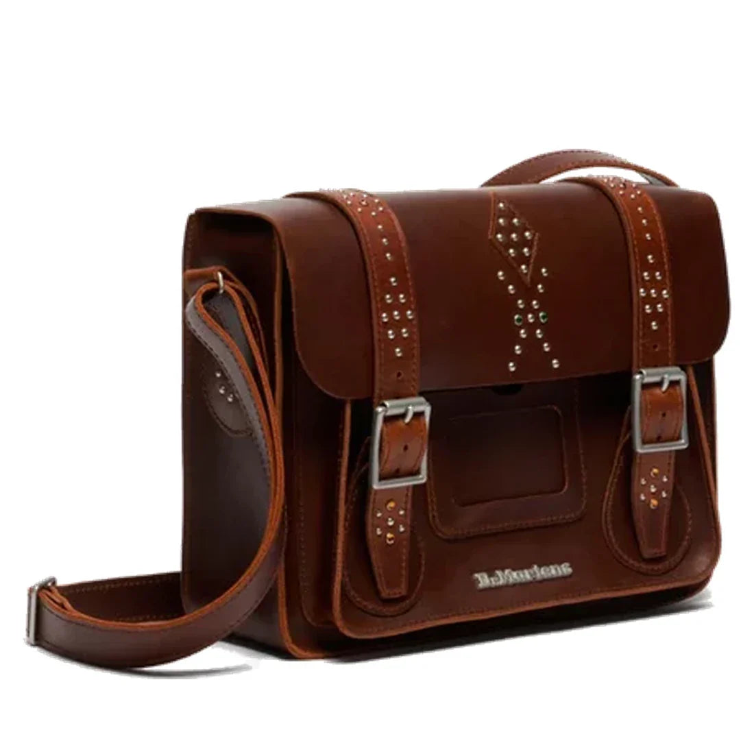 Dr Martens Leather Cross Body Amber Tan is a sturdy brown satchel with comfy strap, safe buckle closure, metallic rivets, and logo detailing.  ksnz, 190665794830