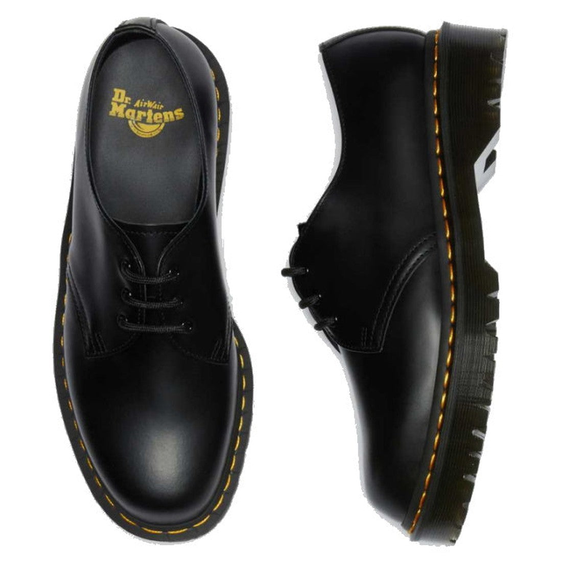 right foot top down view and left foot outer side view of black leather dr martens 1461 3 eyelet shoes aith the bes sole,
883985883604,
883985883611,
883985883628,
883985883635,
883985883642,
883985883659,
883985883666,
883985883673,
883985883680,
8839858