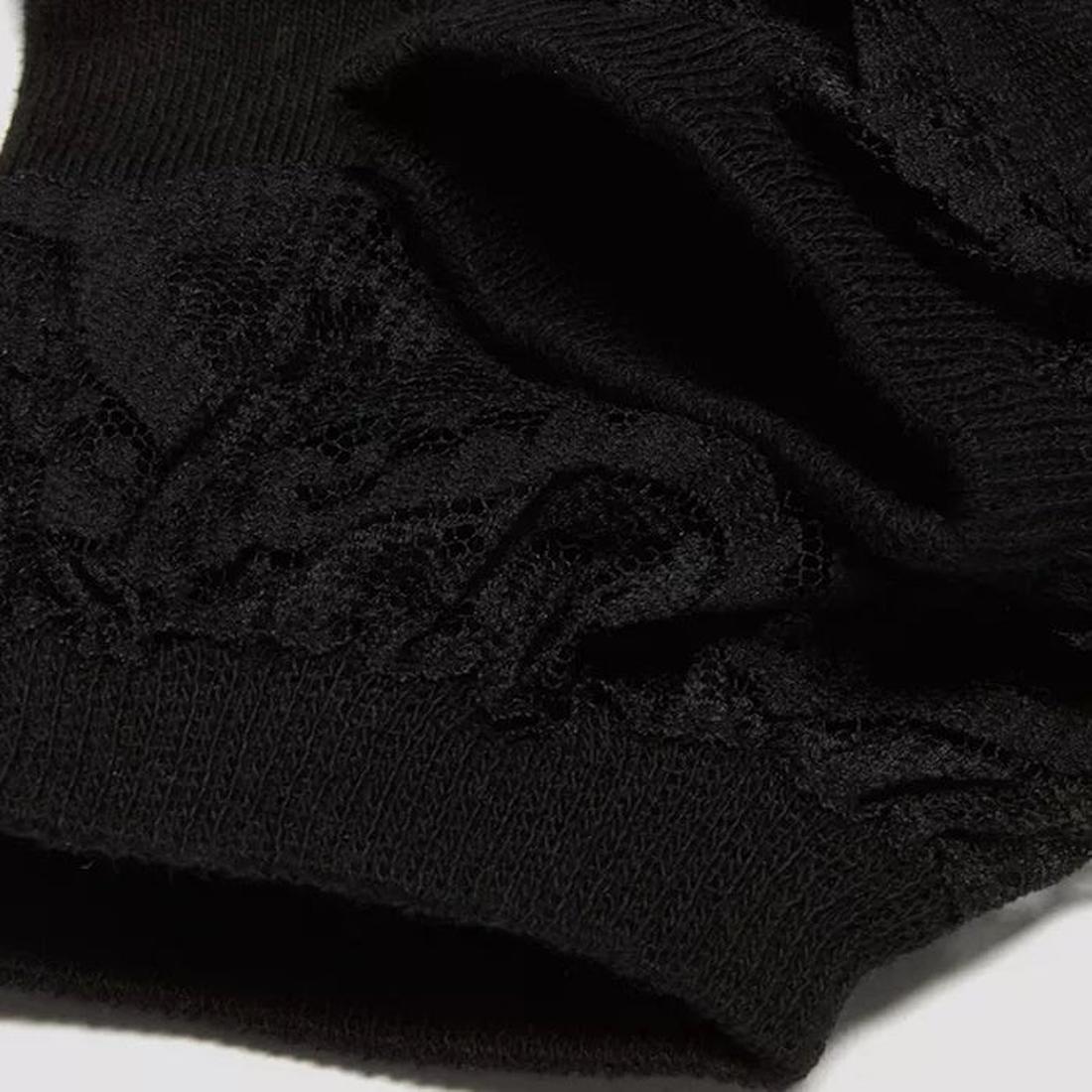 Dr Martens Ankle Frill Cotton Blend Socks in black, with pretty lace flower trim and cozy knit, perfect for boots or dress shoes.  ksnz, 190665640809, 190665640793