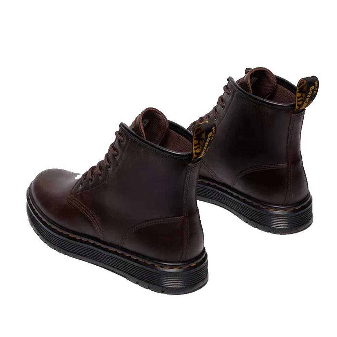 Pair of brown leather boots with black  flat  soles, heel view looking to the front viewon a white background,
190665753257,
190665753264,
190665753288,
190665753295,
190665753301,
190665753325,, 45939, 190665753257, 190665753264, 190665753288, 1906657532