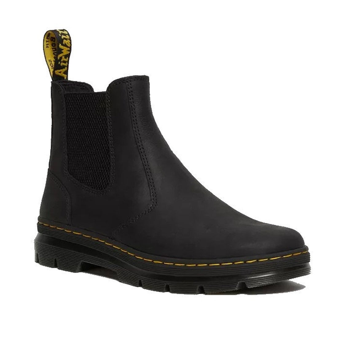 Image of right foot, side on of Dr Martens - Embury Casual Chelsea Boot  in Black Wyoming Leather Pull On-Foot Forward Shoes