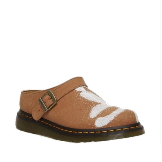 Dr Martens Isham Dark Tan Mule is a comfy tan canvas sandal with buckle closure, sturdy dark sole, and fun floral toe accents.  ksnz