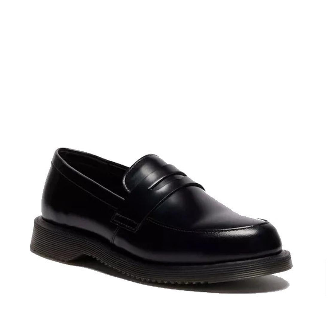 Dr Martens Anistone Bex Strap High Boots in classic black leather with a sturdy sole and easy pull-on style, shown on white.  ksnz, 190665773729, 190665773736, 190665773743, 190665773767, 190665773774, 190665773781, 190665773804, 50753